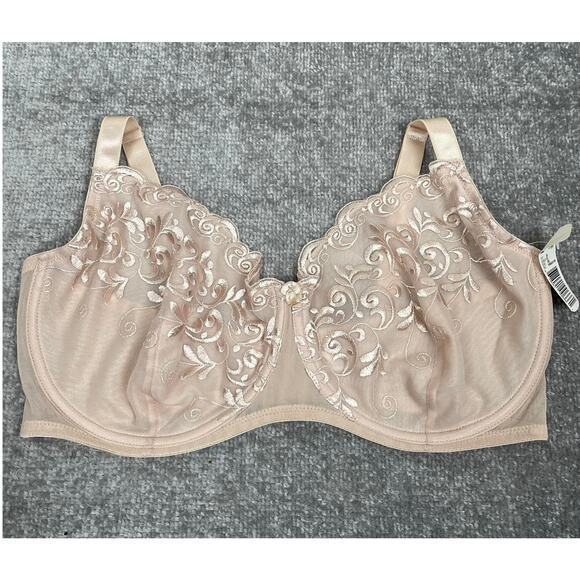 Vintage 90s Floral Embroidered Mesh Underwire Bra 42DD Cream Nude Coquette NWT - Picture 12 of 16